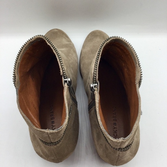 Lucky Brand Boide Taupe Suede Block Low Heel Zipper Ankle Boots Size 10M - Picture 7 of 14